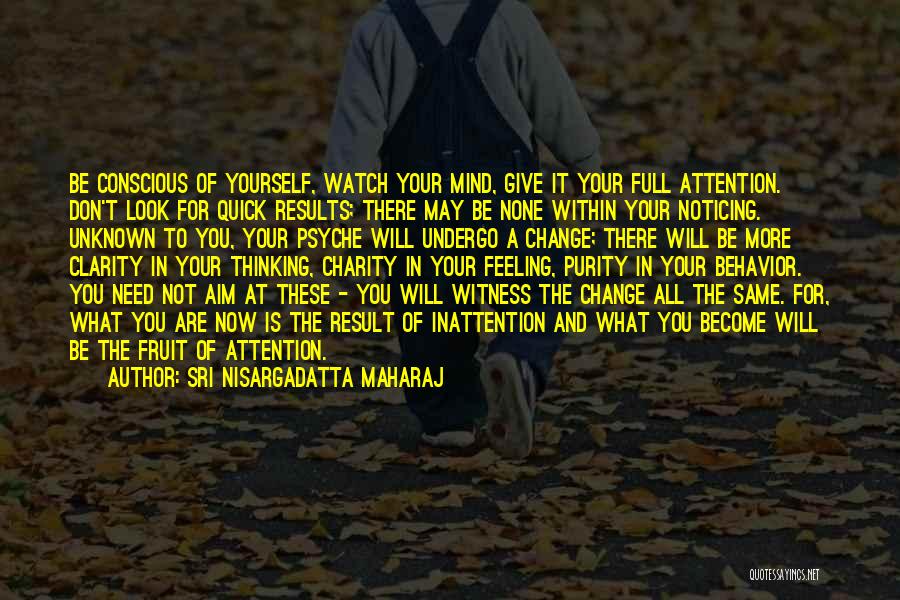 Sri Nisargadatta Maharaj Quotes: Be Conscious Of Yourself, Watch Your Mind, Give It Your Full Attention. Don't Look For Quick Results; There May Be