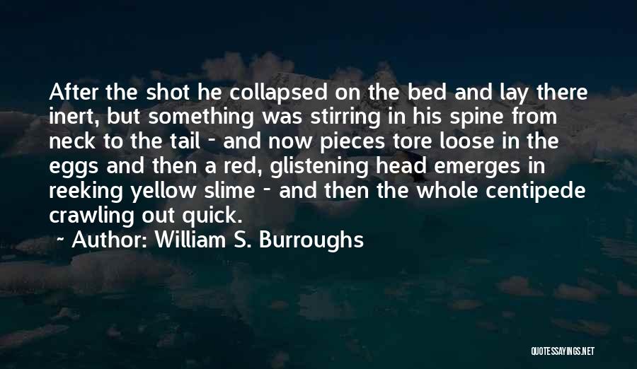 William S. Burroughs Quotes: After The Shot He Collapsed On The Bed And Lay There Inert, But Something Was Stirring In His Spine From