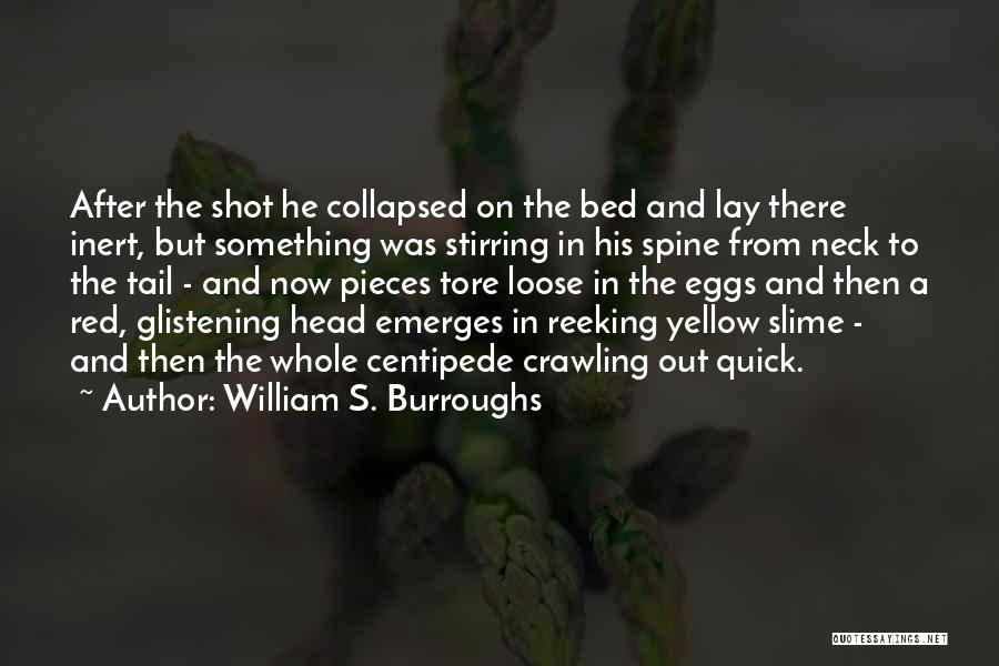 William S. Burroughs Quotes: After The Shot He Collapsed On The Bed And Lay There Inert, But Something Was Stirring In His Spine From