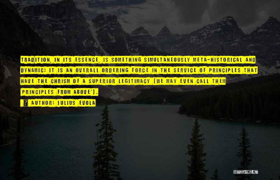 Julius Evola Quotes: Tradition, In Its Essence, Is Something Simultaneously Meta-historical And Dynamic: It Is An Overall Ordering Force In The Service Of