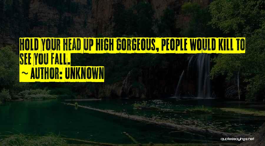 Unknown Quotes: Hold Your Head Up High Gorgeous, People Would Kill To See You Fall.