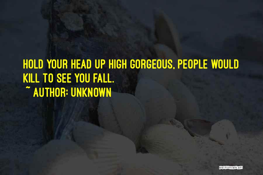 Unknown Quotes: Hold Your Head Up High Gorgeous, People Would Kill To See You Fall.