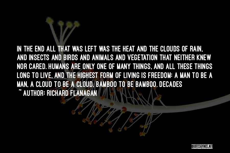 Richard Flanagan Quotes: In The End All That Was Left Was The Heat And The Clouds Of Rain, And Insects And Birds And