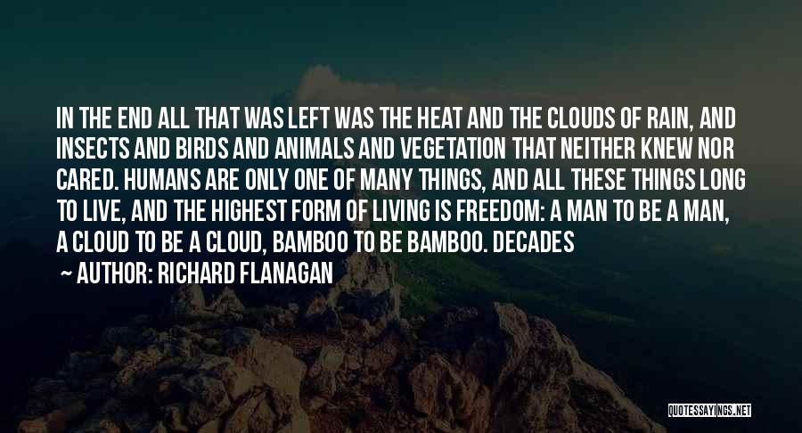 Richard Flanagan Quotes: In The End All That Was Left Was The Heat And The Clouds Of Rain, And Insects And Birds And