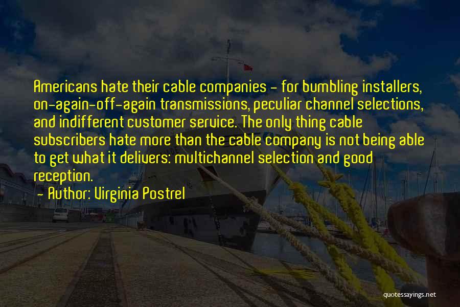 Virginia Postrel Quotes: Americans Hate Their Cable Companies - For Bumbling Installers, On-again-off-again Transmissions, Peculiar Channel Selections, And Indifferent Customer Service. The Only