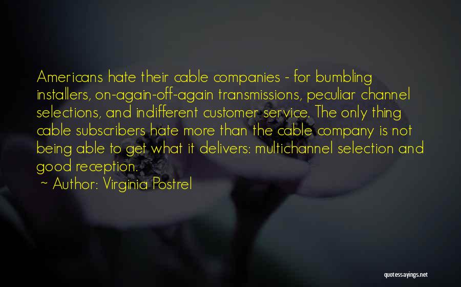 Virginia Postrel Quotes: Americans Hate Their Cable Companies - For Bumbling Installers, On-again-off-again Transmissions, Peculiar Channel Selections, And Indifferent Customer Service. The Only