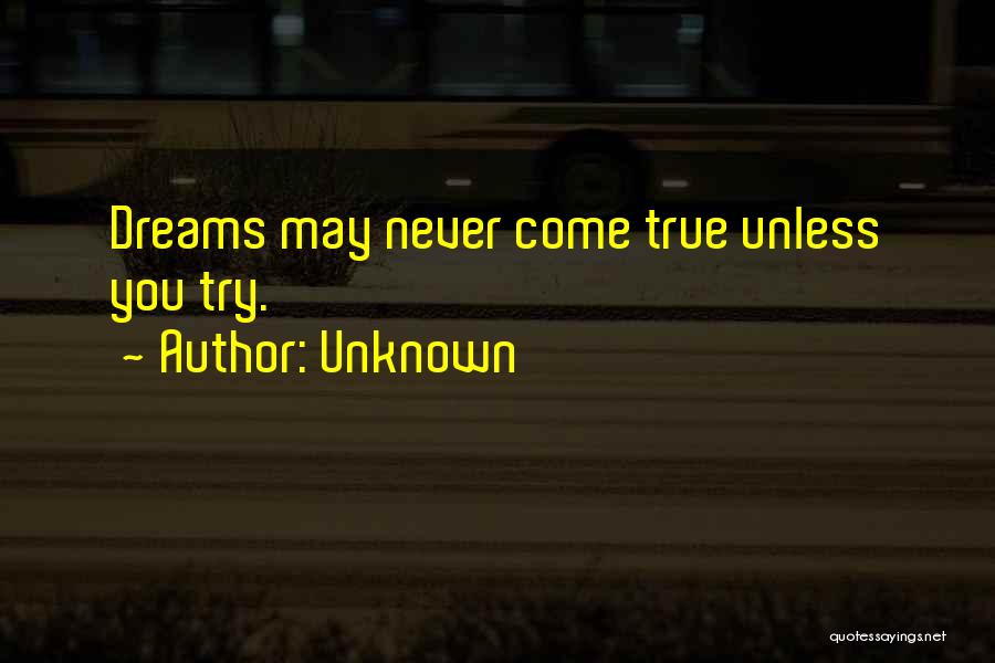 Unknown Quotes: Dreams May Never Come True Unless You Try.