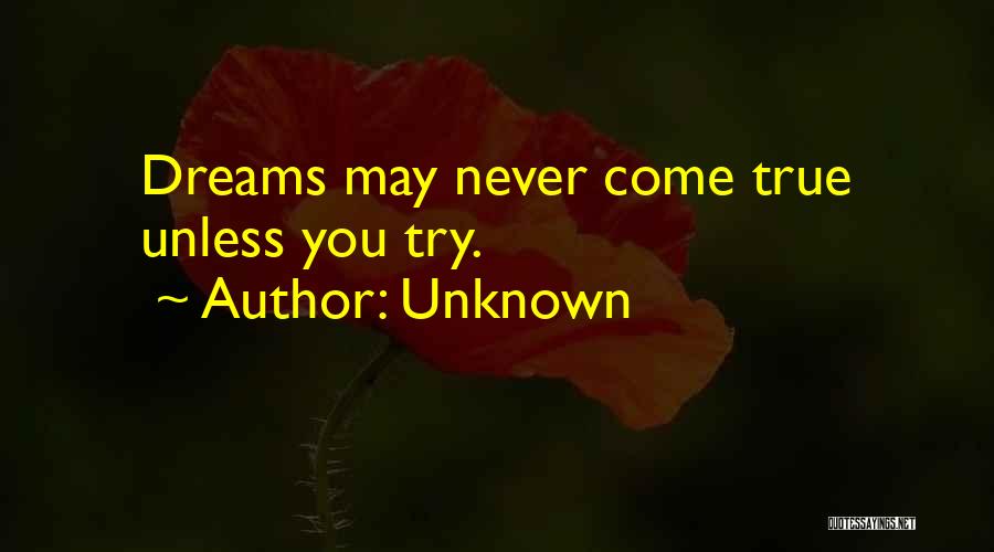 Unknown Quotes: Dreams May Never Come True Unless You Try.