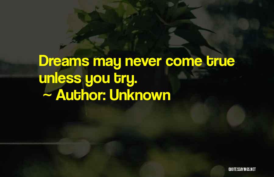 Unknown Quotes: Dreams May Never Come True Unless You Try.