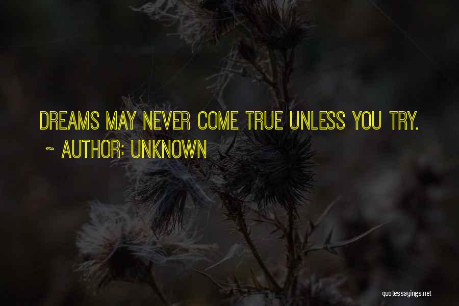 Unknown Quotes: Dreams May Never Come True Unless You Try.