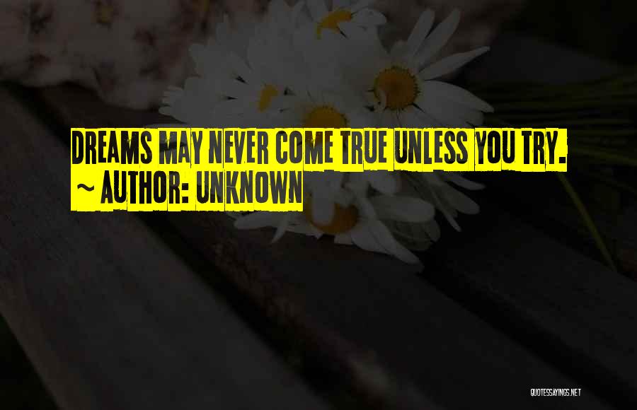 Unknown Quotes: Dreams May Never Come True Unless You Try.