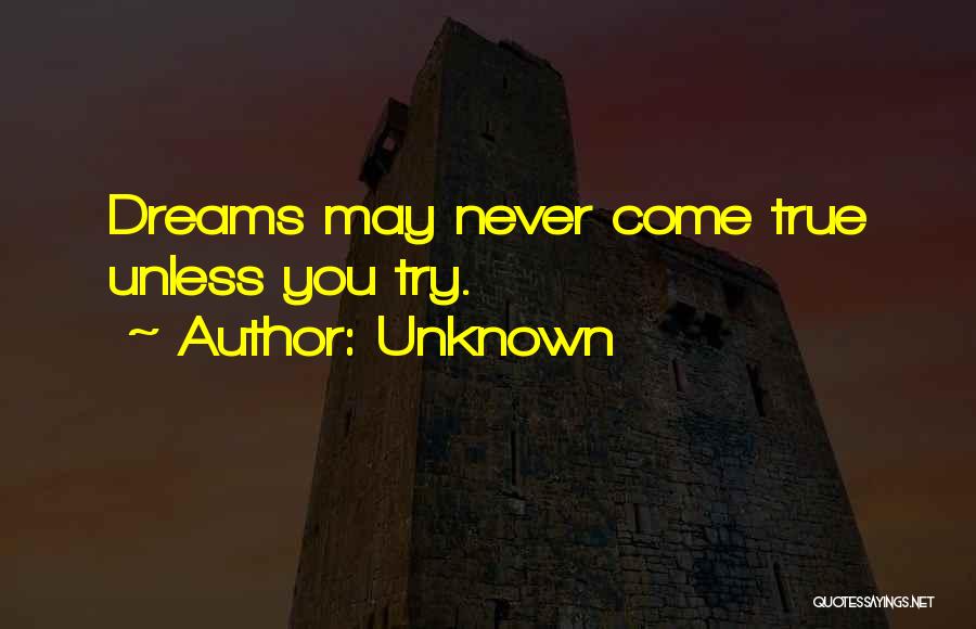 Unknown Quotes: Dreams May Never Come True Unless You Try.