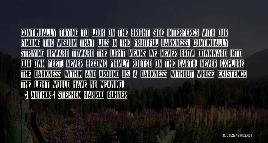 Stephen Harrod Buhner Quotes: Continually Trying To Look On The Bright Side Interferes With Our Finding The Wisdom That Lies In The Fruitful Darkness.