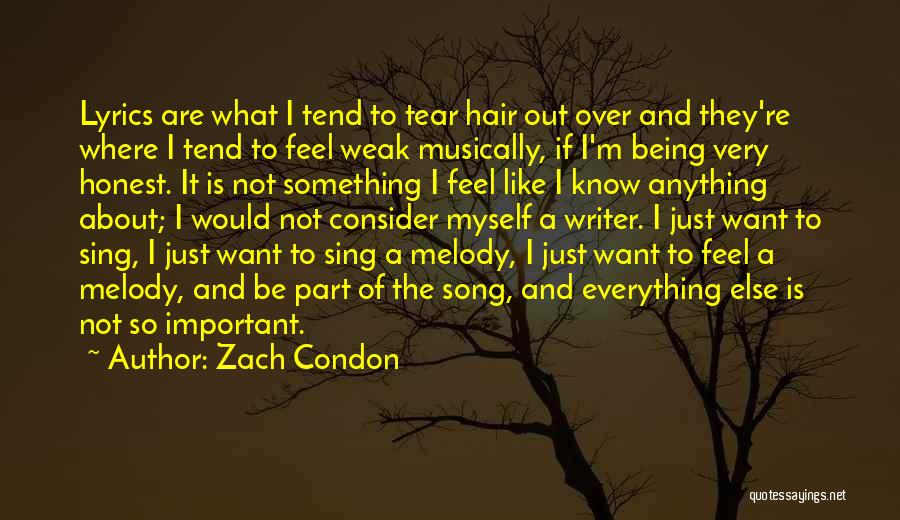 Zach Condon Quotes: Lyrics Are What I Tend To Tear Hair Out Over And They're Where I Tend To Feel Weak Musically, If