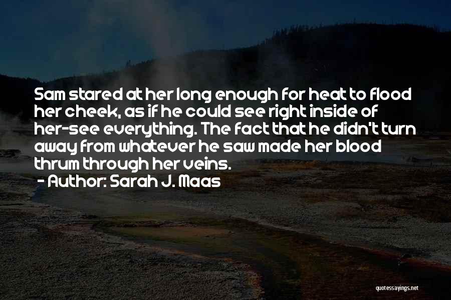 Sarah J. Maas Quotes: Sam Stared At Her Long Enough For Heat To Flood Her Cheek, As If He Could See Right Inside Of