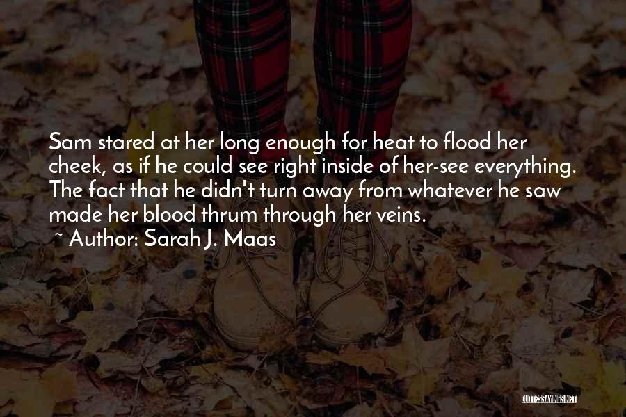 Sarah J. Maas Quotes: Sam Stared At Her Long Enough For Heat To Flood Her Cheek, As If He Could See Right Inside Of