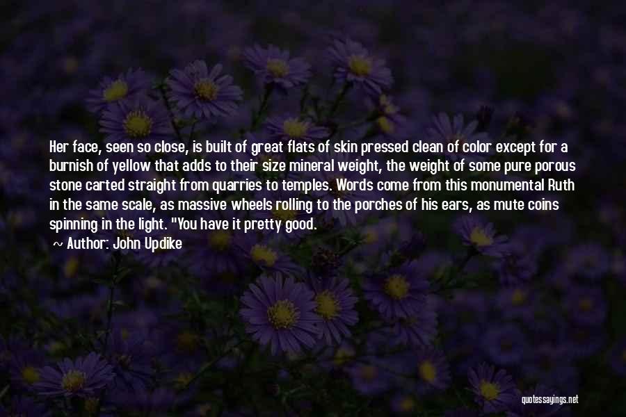 John Updike Quotes: Her Face, Seen So Close, Is Built Of Great Flats Of Skin Pressed Clean Of Color Except For A Burnish