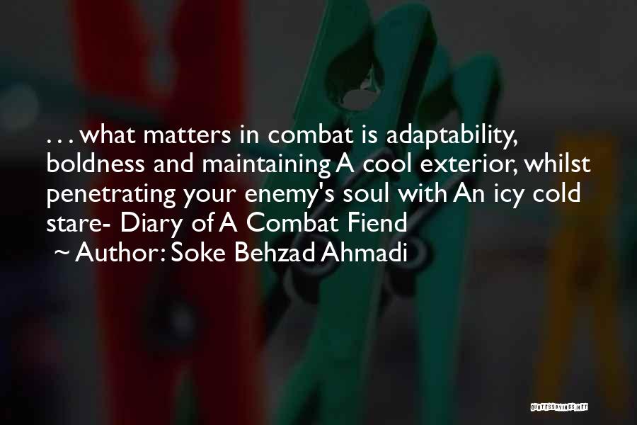 Soke Behzad Ahmadi Quotes: . . . What Matters In Combat Is Adaptability, Boldness And Maintaining A Cool Exterior, Whilst Penetrating Your Enemy's Soul