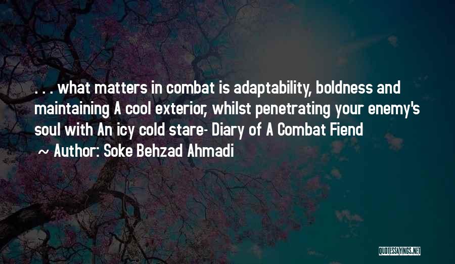 Soke Behzad Ahmadi Quotes: . . . What Matters In Combat Is Adaptability, Boldness And Maintaining A Cool Exterior, Whilst Penetrating Your Enemy's Soul