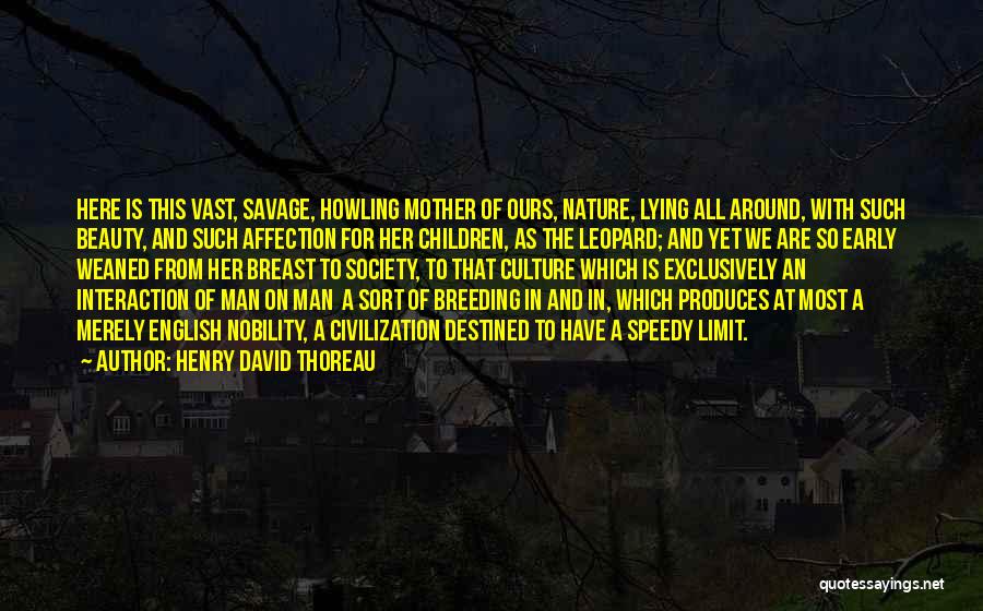 Henry David Thoreau Quotes: Here Is This Vast, Savage, Howling Mother Of Ours, Nature, Lying All Around, With Such Beauty, And Such Affection For