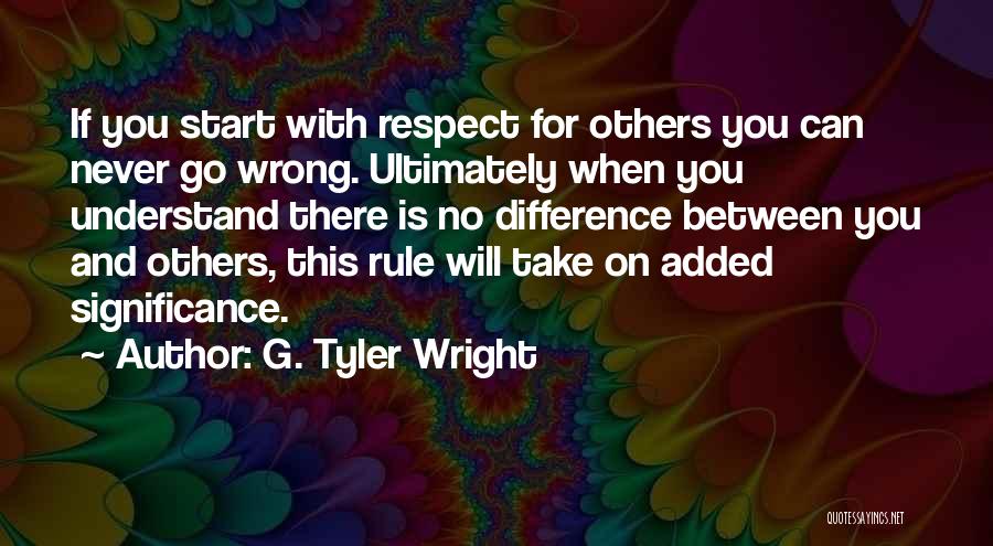 G. Tyler Wright Quotes: If You Start With Respect For Others You Can Never Go Wrong. Ultimately When You Understand There Is No Difference