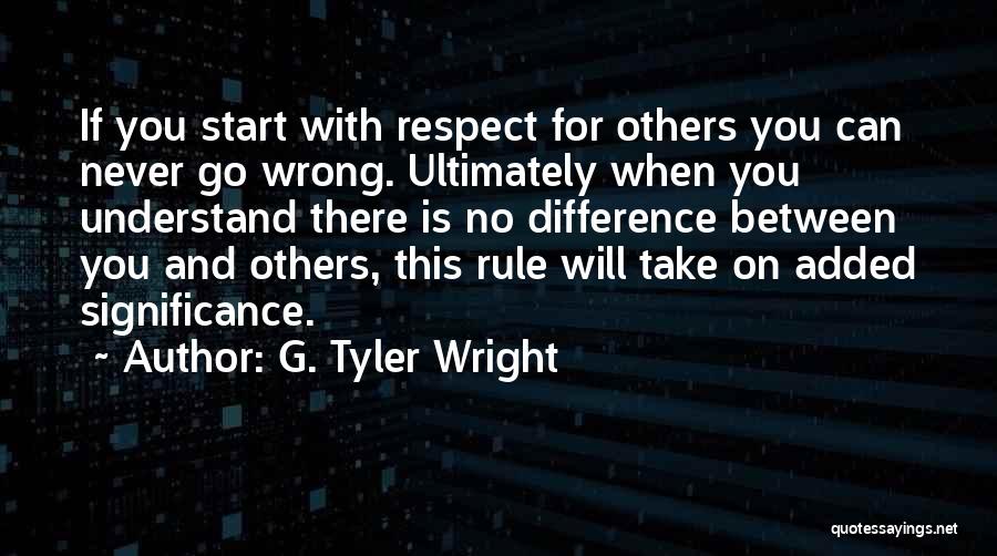 G. Tyler Wright Quotes: If You Start With Respect For Others You Can Never Go Wrong. Ultimately When You Understand There Is No Difference