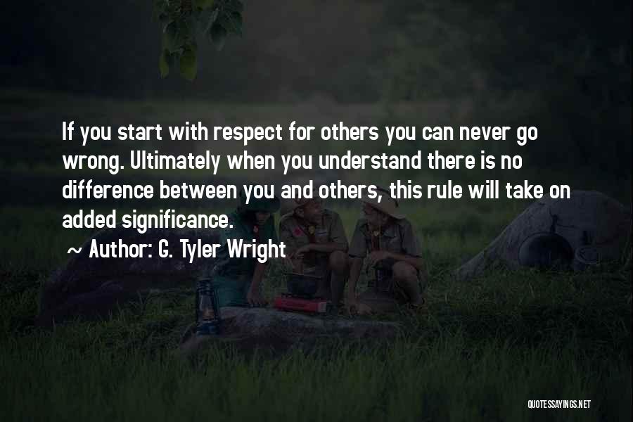 G. Tyler Wright Quotes: If You Start With Respect For Others You Can Never Go Wrong. Ultimately When You Understand There Is No Difference