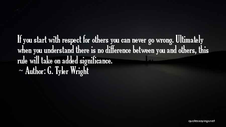 G. Tyler Wright Quotes: If You Start With Respect For Others You Can Never Go Wrong. Ultimately When You Understand There Is No Difference