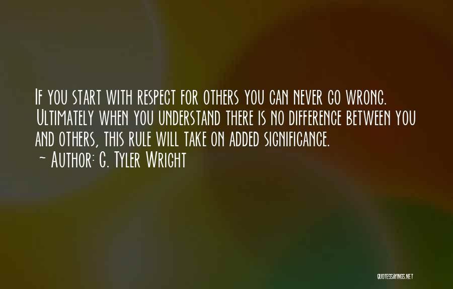 G. Tyler Wright Quotes: If You Start With Respect For Others You Can Never Go Wrong. Ultimately When You Understand There Is No Difference