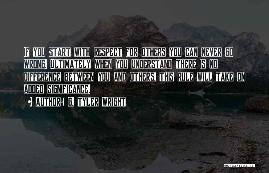 G. Tyler Wright Quotes: If You Start With Respect For Others You Can Never Go Wrong. Ultimately When You Understand There Is No Difference