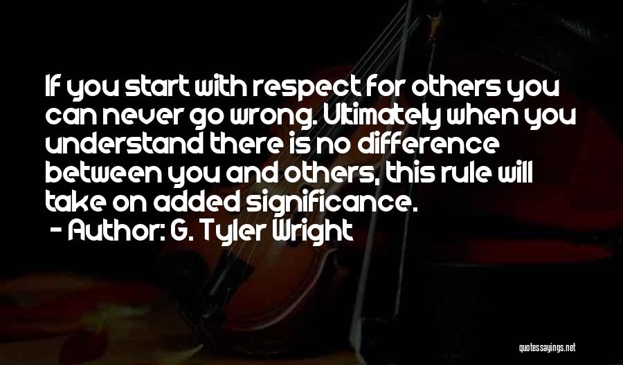 G. Tyler Wright Quotes: If You Start With Respect For Others You Can Never Go Wrong. Ultimately When You Understand There Is No Difference