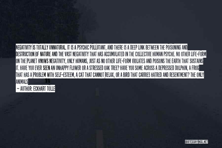 Eckhart Tolle Quotes: Negativity Is Totally Unnatural. It Is A Psychic Pollutant, And There Is A Deep Link Between The Poisoning And Destruction
