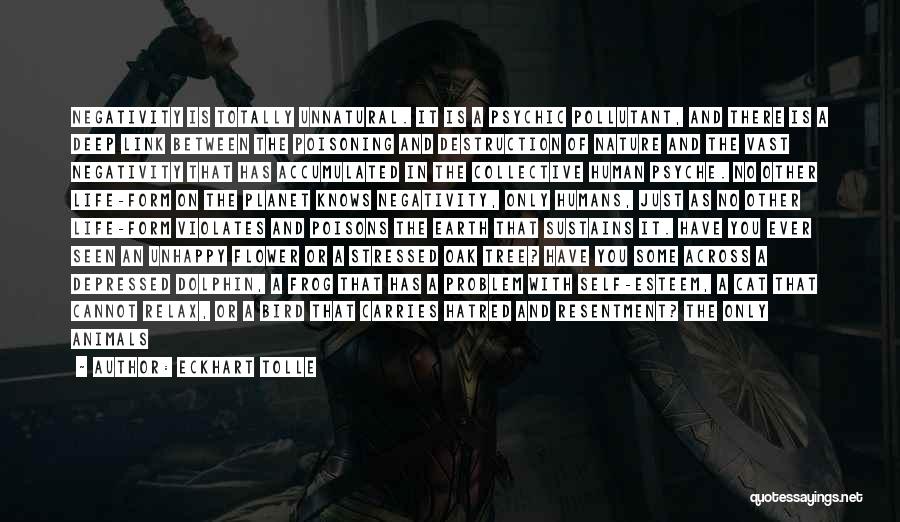 Eckhart Tolle Quotes: Negativity Is Totally Unnatural. It Is A Psychic Pollutant, And There Is A Deep Link Between The Poisoning And Destruction