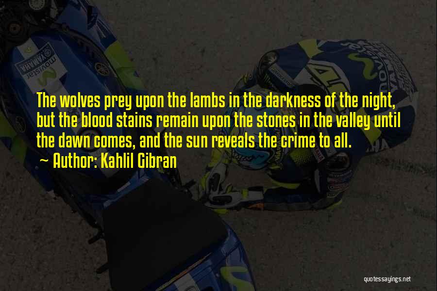 Kahlil Gibran Quotes: The Wolves Prey Upon The Lambs In The Darkness Of The Night, But The Blood Stains Remain Upon The Stones