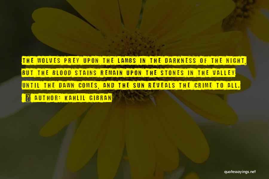 Kahlil Gibran Quotes: The Wolves Prey Upon The Lambs In The Darkness Of The Night, But The Blood Stains Remain Upon The Stones