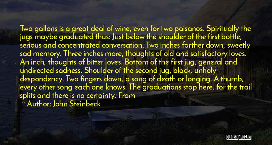 John Steinbeck Quotes: Two Gallons Is A Great Deal Of Wine, Even For Two Paisanos. Spiritually The Jugs Maybe Graduated Thus: Just Below