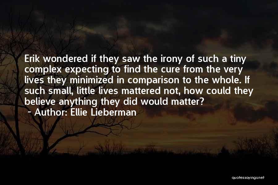 Ellie Lieberman Quotes: Erik Wondered If They Saw The Irony Of Such A Tiny Complex Expecting To Find The Cure From The Very