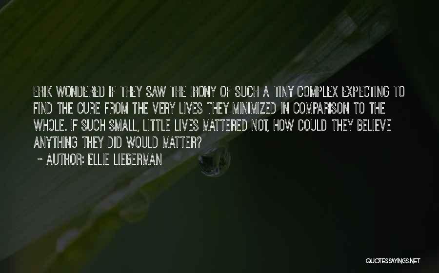 Ellie Lieberman Quotes: Erik Wondered If They Saw The Irony Of Such A Tiny Complex Expecting To Find The Cure From The Very