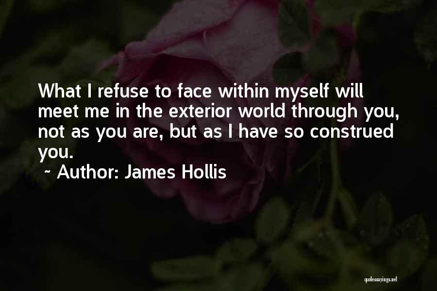 James Hollis Quotes: What I Refuse To Face Within Myself Will Meet Me In The Exterior World Through You, Not As You Are,