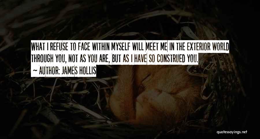 James Hollis Quotes: What I Refuse To Face Within Myself Will Meet Me In The Exterior World Through You, Not As You Are,