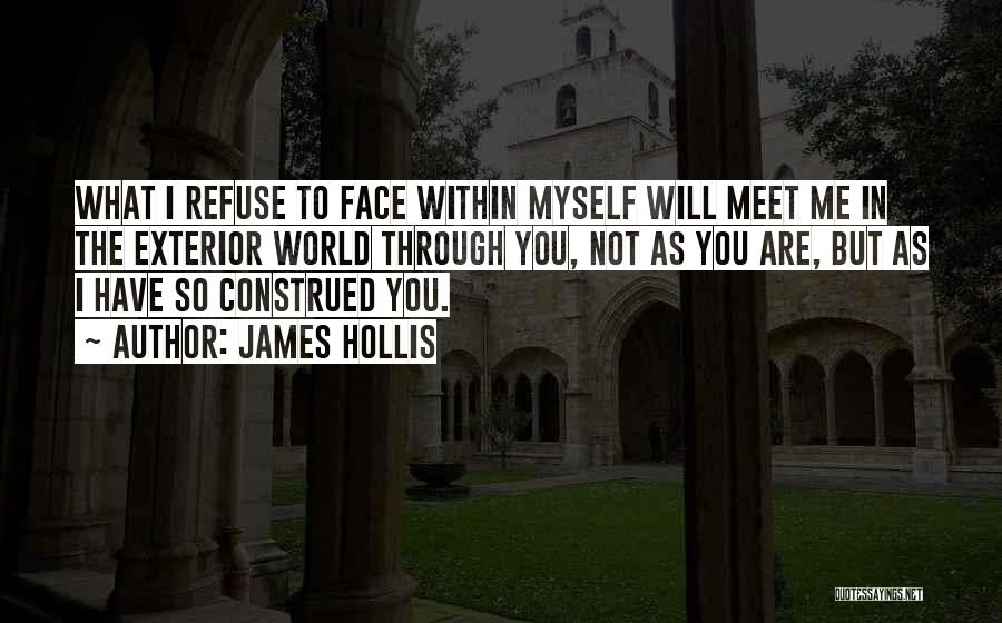 James Hollis Quotes: What I Refuse To Face Within Myself Will Meet Me In The Exterior World Through You, Not As You Are,