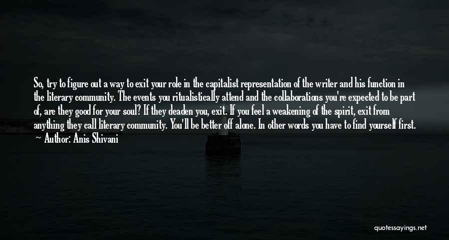 Anis Shivani Quotes: So, Try To Figure Out A Way To Exit Your Role In The Capitalist Representation Of The Writer And His