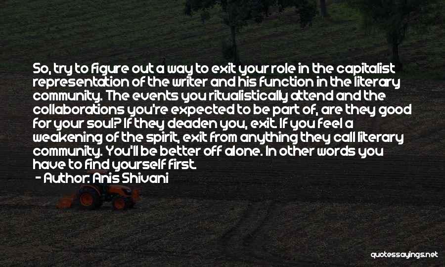 Anis Shivani Quotes: So, Try To Figure Out A Way To Exit Your Role In The Capitalist Representation Of The Writer And His