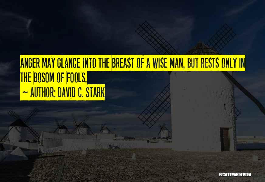 David C. Stark Quotes: Anger May Glance Into The Breast Of A Wise Man, But Rests Only In The Bosom Of Fools.