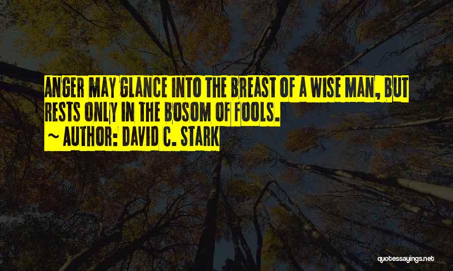 David C. Stark Quotes: Anger May Glance Into The Breast Of A Wise Man, But Rests Only In The Bosom Of Fools.