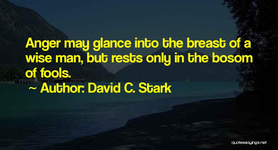 David C. Stark Quotes: Anger May Glance Into The Breast Of A Wise Man, But Rests Only In The Bosom Of Fools.