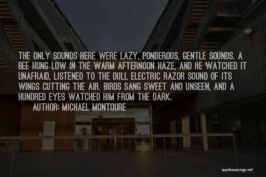 Michael Montoure Quotes: The Only Sounds Here Were Lazy, Ponderous, Gentle Sounds. A Bee Hung Low In The Warm Afternoon Haze, And He