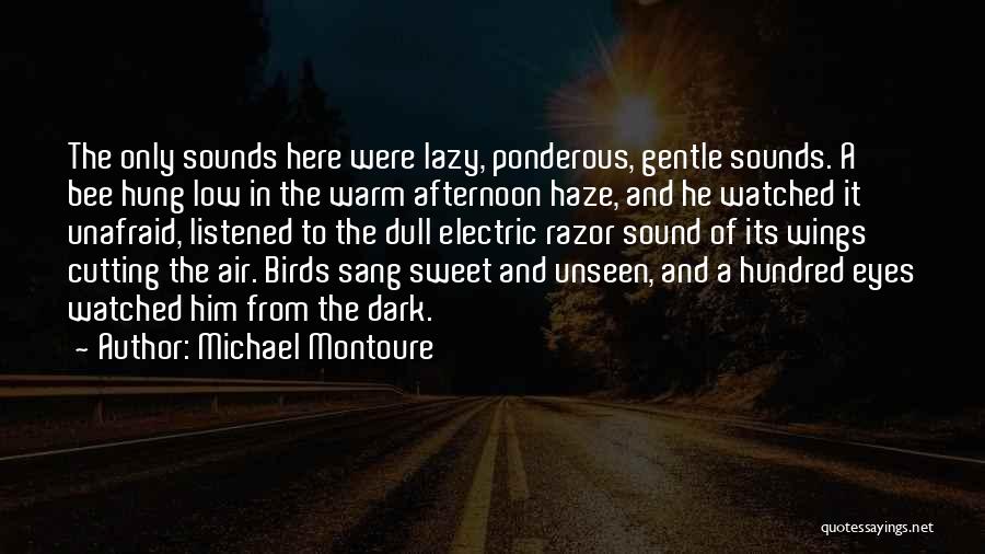 Michael Montoure Quotes: The Only Sounds Here Were Lazy, Ponderous, Gentle Sounds. A Bee Hung Low In The Warm Afternoon Haze, And He
