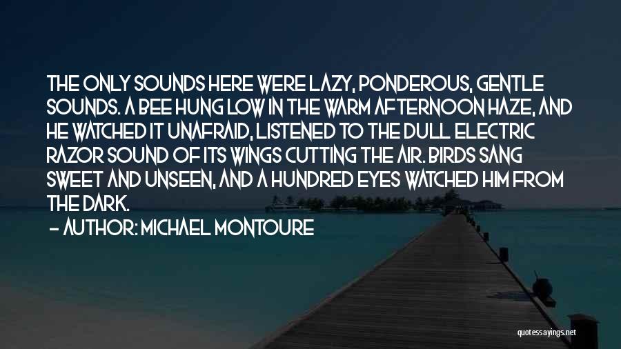 Michael Montoure Quotes: The Only Sounds Here Were Lazy, Ponderous, Gentle Sounds. A Bee Hung Low In The Warm Afternoon Haze, And He