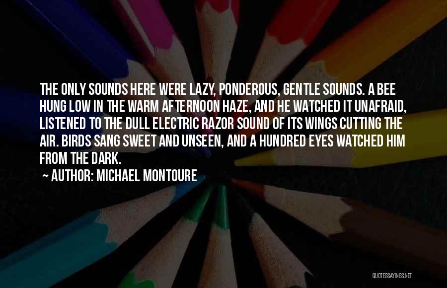 Michael Montoure Quotes: The Only Sounds Here Were Lazy, Ponderous, Gentle Sounds. A Bee Hung Low In The Warm Afternoon Haze, And He